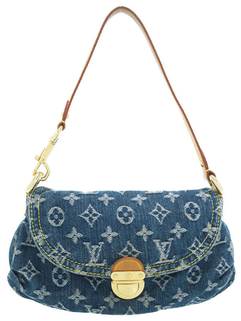 Louis Vuitton Monogram Denim Pleaty Hobo Shoulder Bag Blue